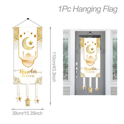Eid Mubarak Decoration 2024 Hanging Flag Ramadan for Home Door Islamic Muslim Party Decor Ramadan Kareem Banner Eid Al-Fitr Gift