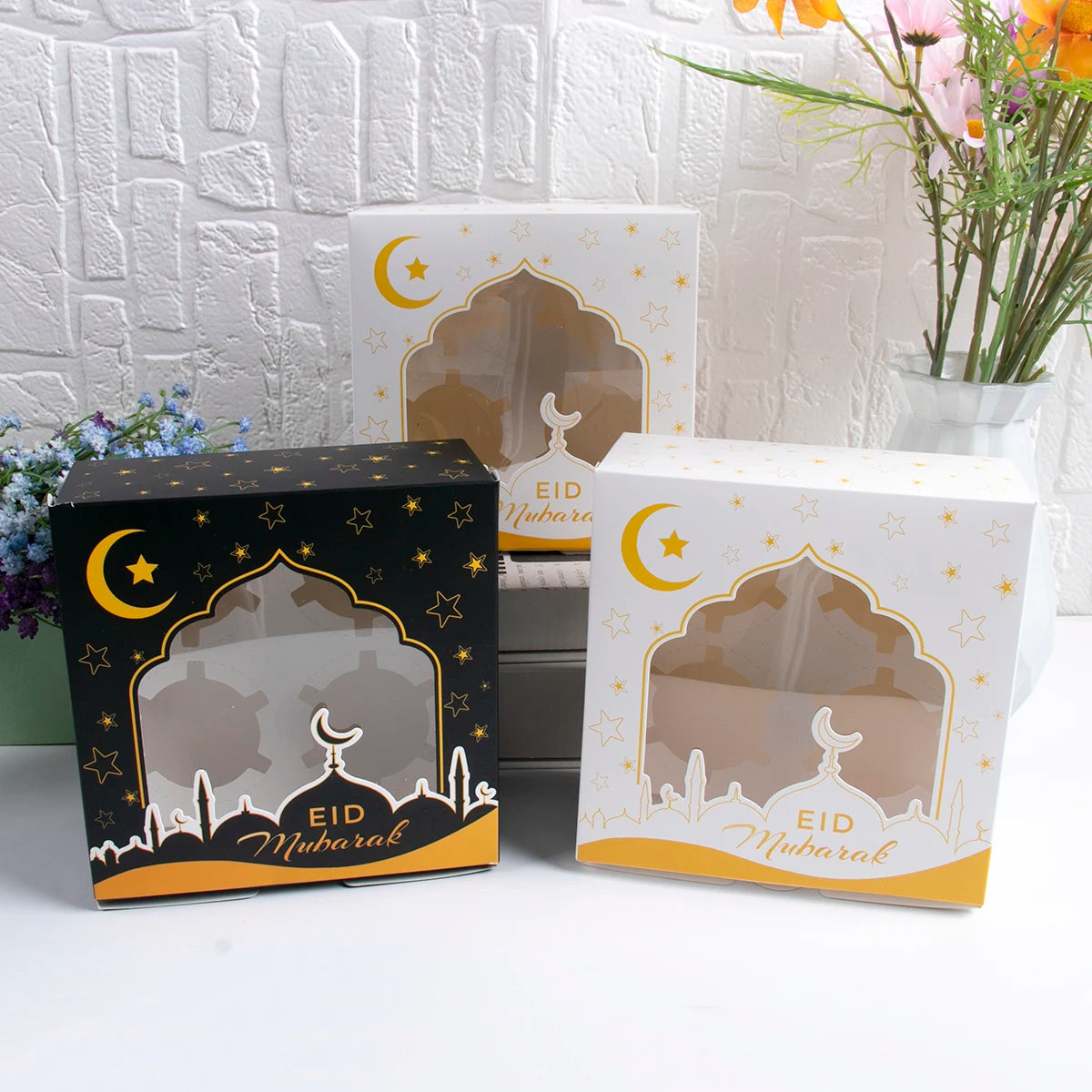 2PCS Eid Mubarak Candy Boxes Open Window Cookie Packaging Gift Boxes Muslim Islamic Festival Party Decor Ramadan Kareem Supplies