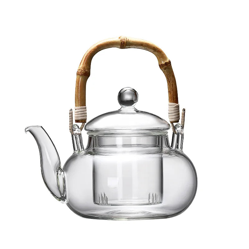 Bamboo Handle Beam Tea Pot Glass Teapot With Filter Heat Resistant Glass Teapot and Cup Set Pu Erh Puer Tea Brewing Kettle Pots