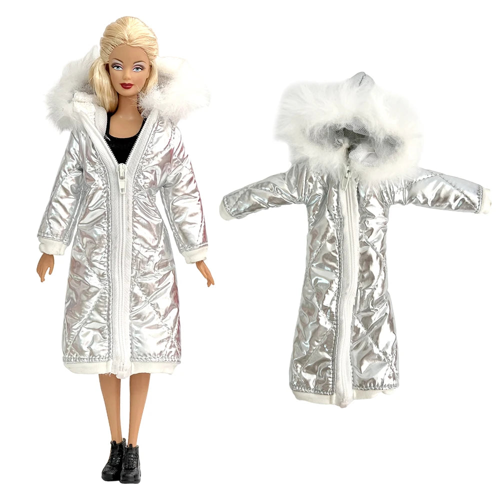 1 Pcs Fashion Hoodie Dress  for Barbie Doll Clothes Winter Jacket  Parka Coat Outfit for 1/6 BJD Doll Accessories JJ
