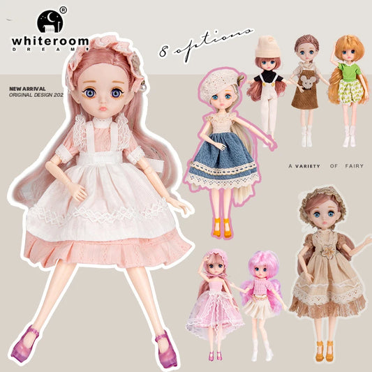 Slim 26cm Bjd Doll for Girl 13 Movable Joints Fashion Princess Clothes Suit Accessories Blue Eyes Decoration Eyelash Solid Doll