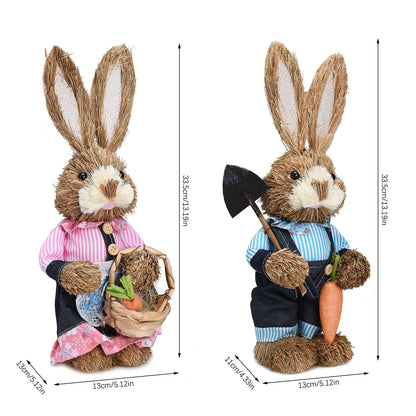 2PCS Straw Rabbit 2024 Easter Bunny Ornament Party Decorations Holiday Home Garden Wedding Decor Crafts Photo Props 25/35cm
