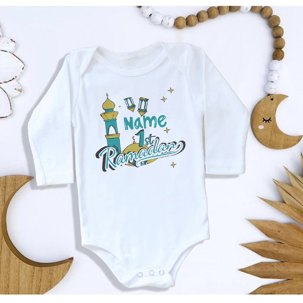 Personalised Eid Ramadan Baby Rompers Custom Infant Long Sleeve Jumpsuit Eid Boys Girls Clothes Islamic Muslim Holiday Outfits