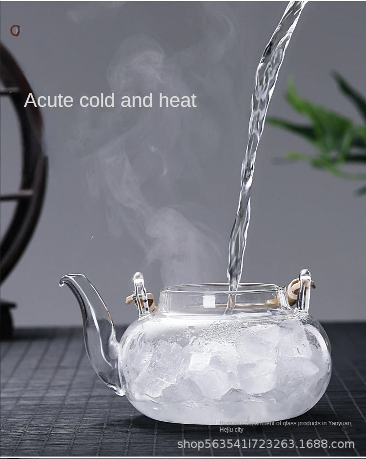 Bamboo Handle Beam Tea Pot Glass Teapot With Filter Heat Resistant Glass Teapot and Cup Set Pu Erh Puer Tea Brewing Kettle Pots