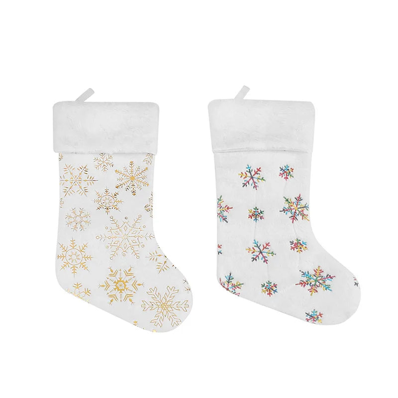 22x48cm New Beads Gilded Snowflake Plush Christmas Socks Gift Bag Christmas dDecorations Christmas Pendant 2023 Christmas Decor