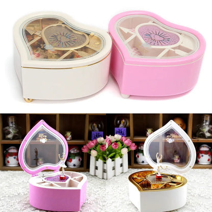 Music Jewellery Box Heart Shape Dancing Ballerina Gift for Girls Valentine's Day Hand Crank Music Box Mechanism Gift