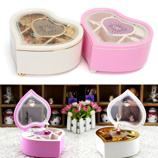 Music Jewellery Box Heart Shape Dancing Ballerina Gift for Girls Valentine's Day Hand Crank Music Box Mechanism Gift