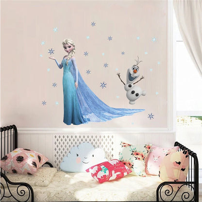 Lovely Olaf Elsa Queen Snowflakes Frozen Wall Sticker for Kids Room Decoration Cartoon Home Decals Anime Mural Art Movie Poster