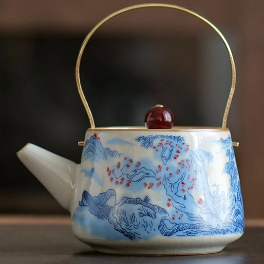 Ru Kiln Simple Lifting Beam Pot Ceramic Kung Fu Tea Set Home Brewing Teapot Office Single Pot Tea Brewer Open Slice