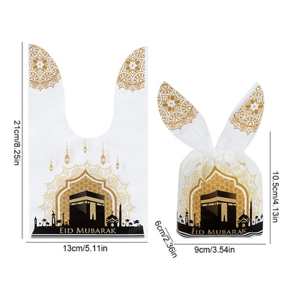 20Pcs Eid Mubarak Candy Gift Bags Rabbit Ears Cookie Packaging Islamic Muslim Party Supplies 2024 Ramadan Kareem Home Decoration
