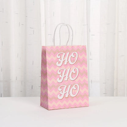 6Pcs Pink Christmas Theme Paper Gift Packing Bags Santa Claus Snowman Reindeer Candy Cookie Bag for Christmas Party Decoration
