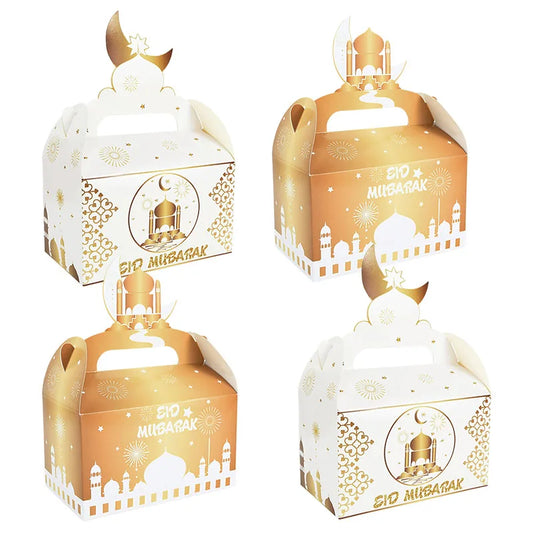 4Pcs EID Mubarak Gift Box 2024 Ramadan Mubarak Biscuit Candy Snack Packaging Box Bag Supplies Islamic Muslim Party Decoration