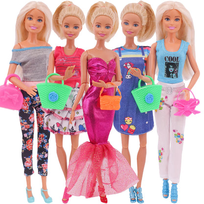 5Pcs Set of Barbies Doll Toy Clothes Accessories Barbies Clothes for Barbie Doll&1/6 BJD Blythe Shoes Mini Dress Bags Toy