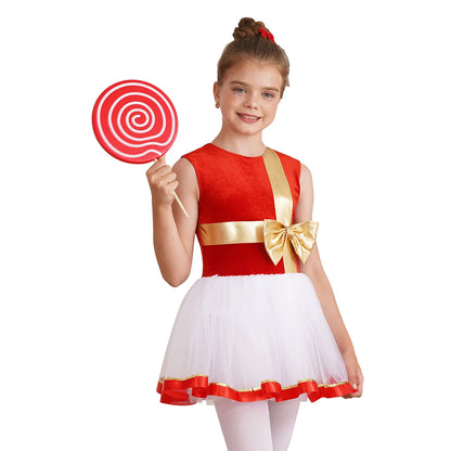 Girls Christmas Dance Dress Sleeveless Ballet Skating Gymnastics Leotard Tutu Xmas Carnival Party Cosplay Performance Costume