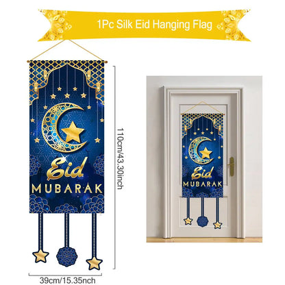Eid Mubarak Decoration 2024 Hanging Flag Ramadan for Home Door Islamic Muslim Party Decor Ramadan Kareem Banner Eid Al-Fitr Gift