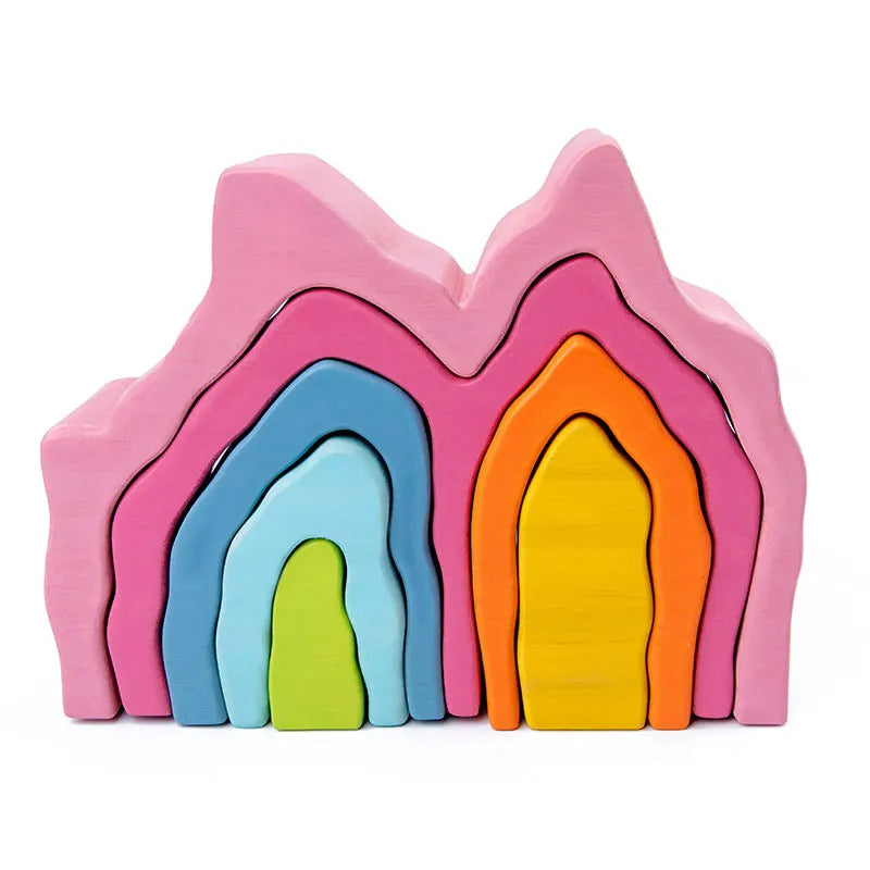 Children's Montessori Wooden Building Blocks Early Education Educational Toys Tree Flame House Stone Rainbow Blocks Wooden Toys