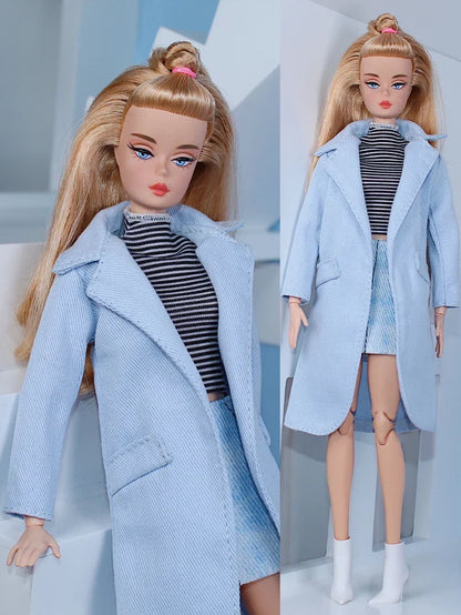 Long Brown Suit Coat  /Woolen Clothes Overcoat Clothing Outfit for 1/6 BJD Xinyi FR ST Barbie Doll / 30cm Doll Clothes Xmas