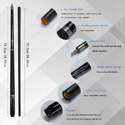 Carbon Fiber Pool Cue Stick 13mm Tip Peacock Element  Ideal for Nine Ball and Carom Billiards