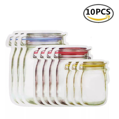 Kitchen Storage 5-20pcs Reusable Mason Jar Zipper Bags Grocery Candy Jar Food Storage Bags Portable Cookies Bags Kitchen Food