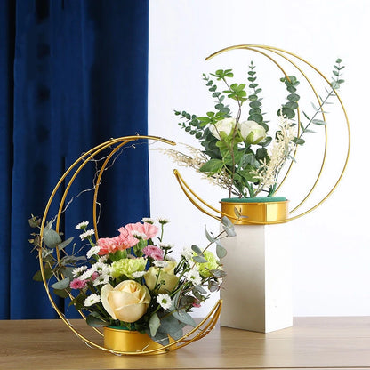 EID Mubarak Metal Moon Flower Holder Floral Arrangement Stand for Ramadan Kareem Decor Islamic Muslim 2023 Eid Festival Ornament