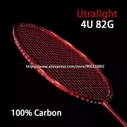 Professional Super Light Full Carbon Fiber Badminton Racket Strung Max 30LBS 4U Rackets With String Bag Racquet Sports Padel