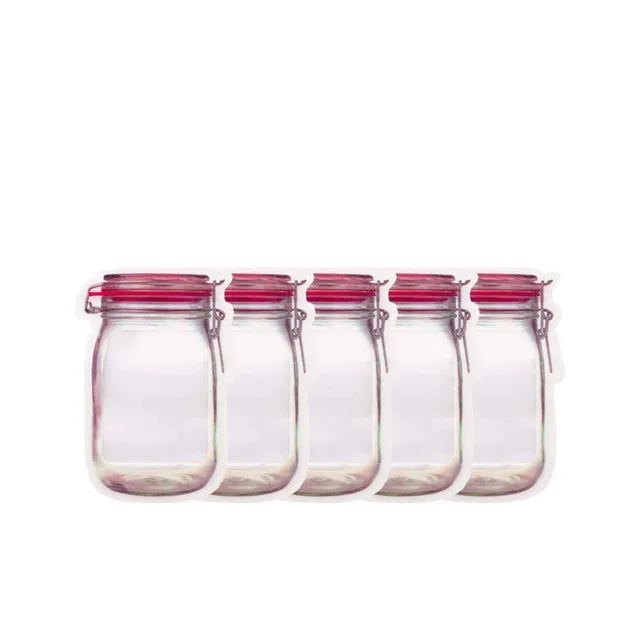 Kitchen Storage 5-20pcs Reusable Mason Jar Zipper Bags Grocery Candy Jar Food Storage Bags Portable Cookies Bags Kitchen Food