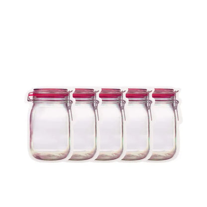 Kitchen Storage 5-20pcs Reusable Mason Jar Zipper Bags Grocery Candy Jar Food Storage Bags Portable Cookies Bags Kitchen Food