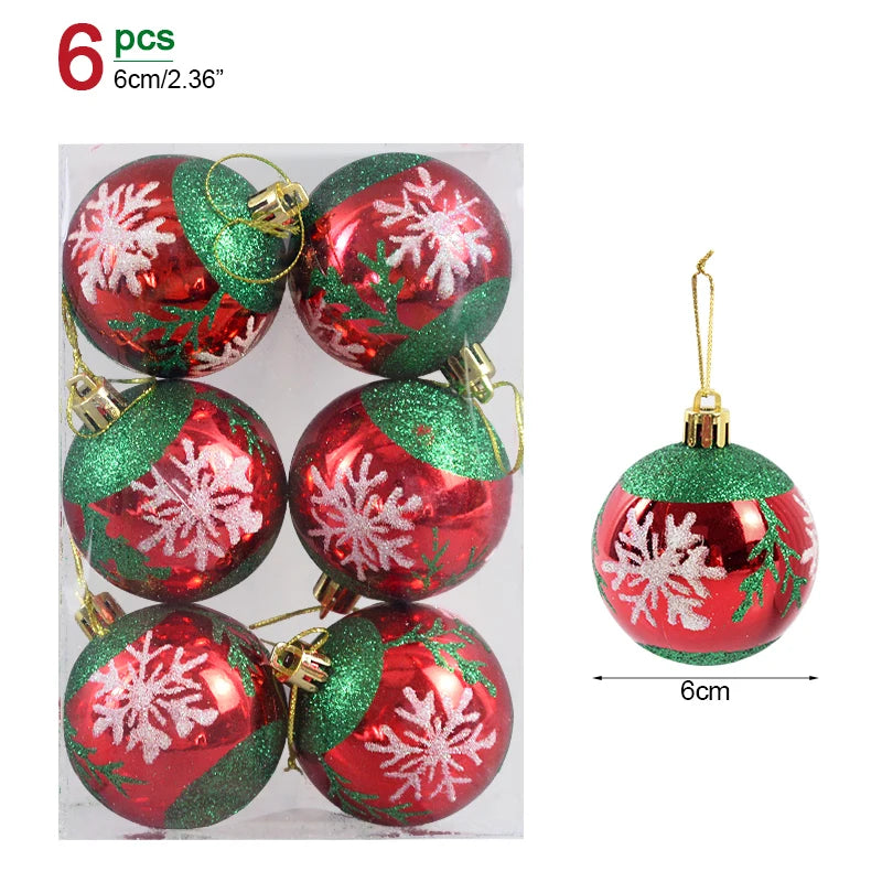 6Pcs/Box 6cm Christmas Ball Ornaments Xmas Tree Hanging Pendant Christmas Decorations for Home 2024 Navidad Natal New Year Gift