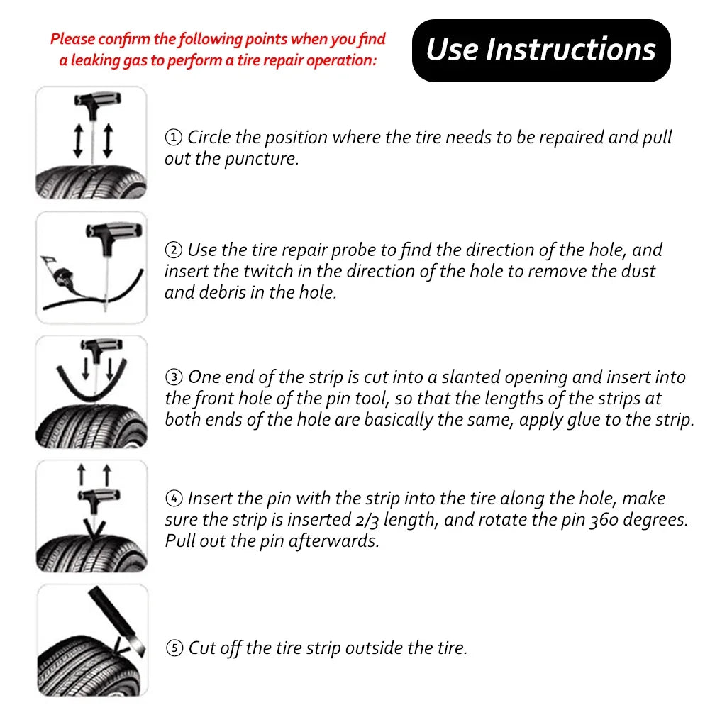 Car Tire Repair Tools Kit With Rubber Strips Tubeless Tyre Puncture Studding Plug Set for Truck Motorcycle Car Accessories