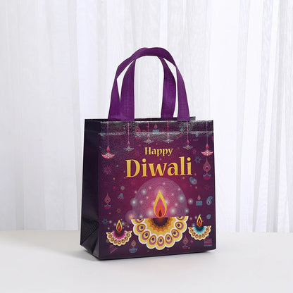 4Pcs Happy Diwali Theme Gift Packing Bag Non-Woven Shopping Tote Bag for India Diwali Festival Party Favors Bag Decoration