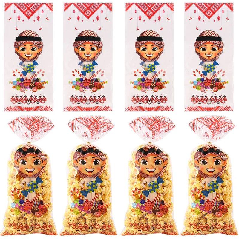 25/50pcs Eid Mubarak Gift Bags Plastic Candy Cookie Bag Ramadan Kareem Decoration 2024 Islamic Muslim Party Supplies Eid Gifts