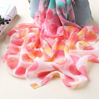 Silk Scarves Woman Spring  Autumn Long Dots Printed Shawl Scarf Ladies Chiffon Autumn and Winter Beach Scarf Wraps