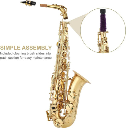 Kolnes Alto Saxophone Brass Lacquered Gold E Flat Sax Woodwind Instrument With Cleaning Brush Case Strap Gloves Accessories