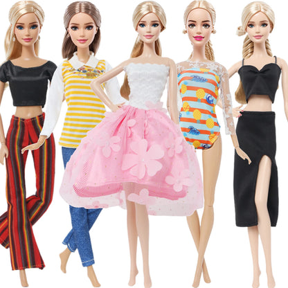 5 Set 3 Set Handmade Fashion Outfit Daily Casual Wear Blouse Shirt Vest Bottom Pants Skirt Clothes for Barbie Doll Accessories