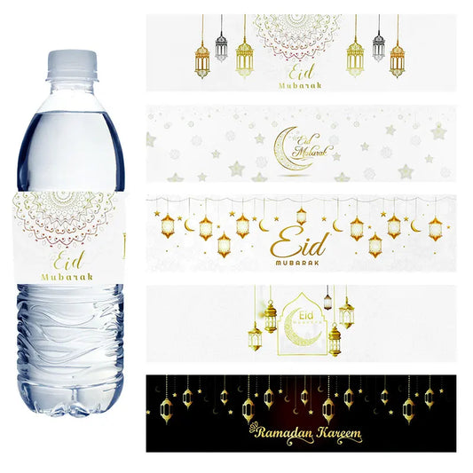 10/20pcs Eid Mubarak Bottle Wrapper Paper Sticker Ramadan Kareem Festival Party Supplies Water Bottle Cover Eid Al-Fitr Decor