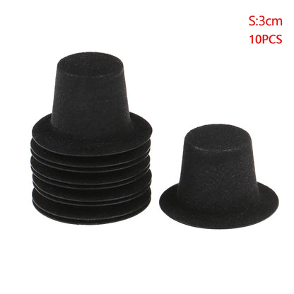 10Pcs Miniature Black Hat Mini Doll Hat Doll House Ornament Hand Weaved Dollhouse Accessories 3 Sizes