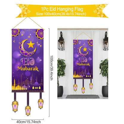 Eid Mubarak Decoration 2024 Hanging Flag Ramadan for Home Door Islamic Muslim Party Decor Ramadan Kareem Banner Eid Al-Fitr Gift