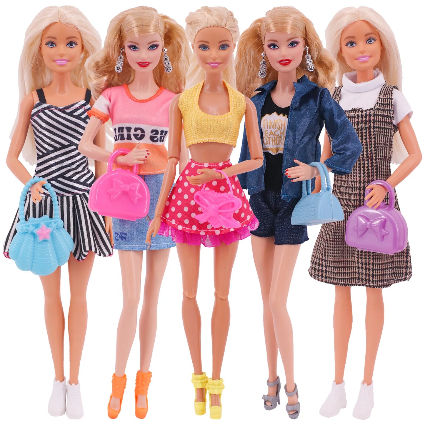 5Pcs Set of Barbies Doll Toy Clothes Accessories Barbies Clothes for Barbie Doll&1/6 BJD Blythe Shoes Mini Dress Bags Toy