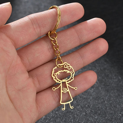 Auxauxme Customized Children's Drawing Keychain Stainless Steel Kid's Art Personalized Custom Name Keyring Christmas Kids GIFT