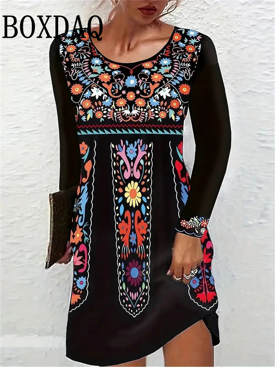 Autumn Winter Women Dresses Christmas Snowflake Print Dress Casual Party Clothing Long Sleeve Women's Loose A-Line Mini Dresses