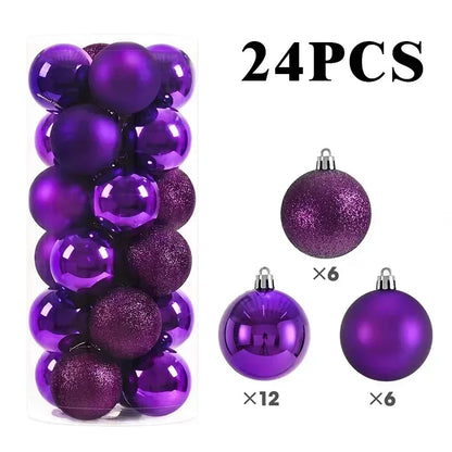 24/Pcs 8CM Christmas Ball Ornaments Set Painted Plastics Christmas Tree Pendant Decoration Christmas Decoration Accessories