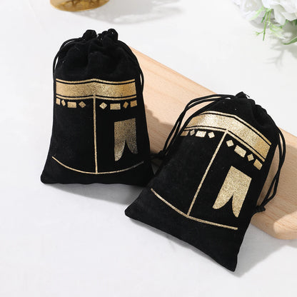 6pcs Eid Mubarak Bags Black Velvet Gift Kareem Ramadan Candy Bags Muslim Islamic Home Family Party Decorations Eid Al-Fitr 2024