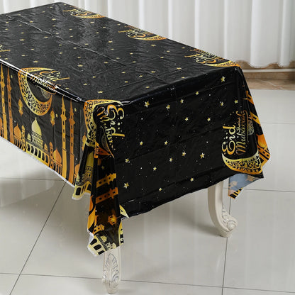 EID Mubarak Disposable Tablecloth EID Mubarak Decoration 2024 for Home Table Cloth Ramadan Kareem Islamic Muslim Party Decor