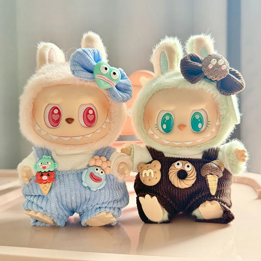 17cm Doll Clothes Labubu Macaron 2nd Second Generation Keychains 17cm Labubu Clothes Sweet Tube Big Mouth Fish Strap Pants