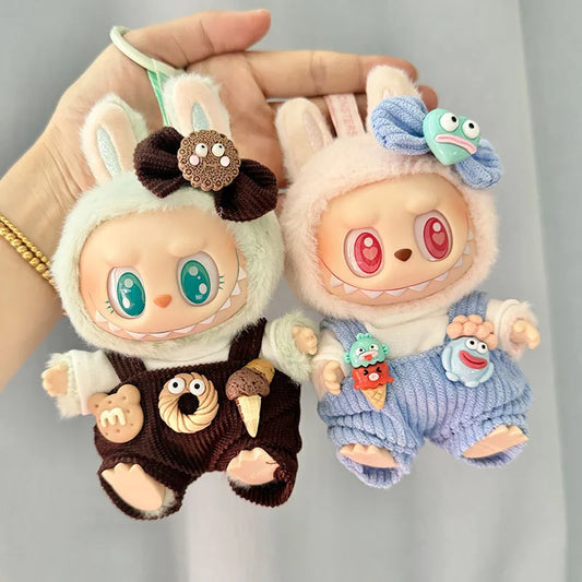 15cm 17cm Labubu Doll Clothes  Plush Doll Clothes Sweet Tube Big Mouth Fish Strap Pants Macaron 2nd Generation Cute  DIY Kid Gif