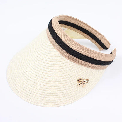 Adult Child Woman's Sun Visor Hats Female Bowknot Visor Caps Hand Made DIY Straw Summer Cap Casual Empty Top Hat Beach