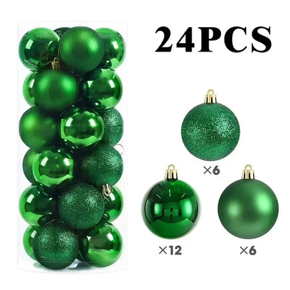24/Pcs 8CM Christmas Ball Ornaments Set Painted Plastics Christmas Tree Pendant Decoration Christmas Decoration Accessories