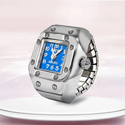 Steel Fun Vintage Punk Quartz Finger Pocket Watch Ring for Women Men Goth Clock Rings Digital Watch Elastic Stretchy Rings Gifts