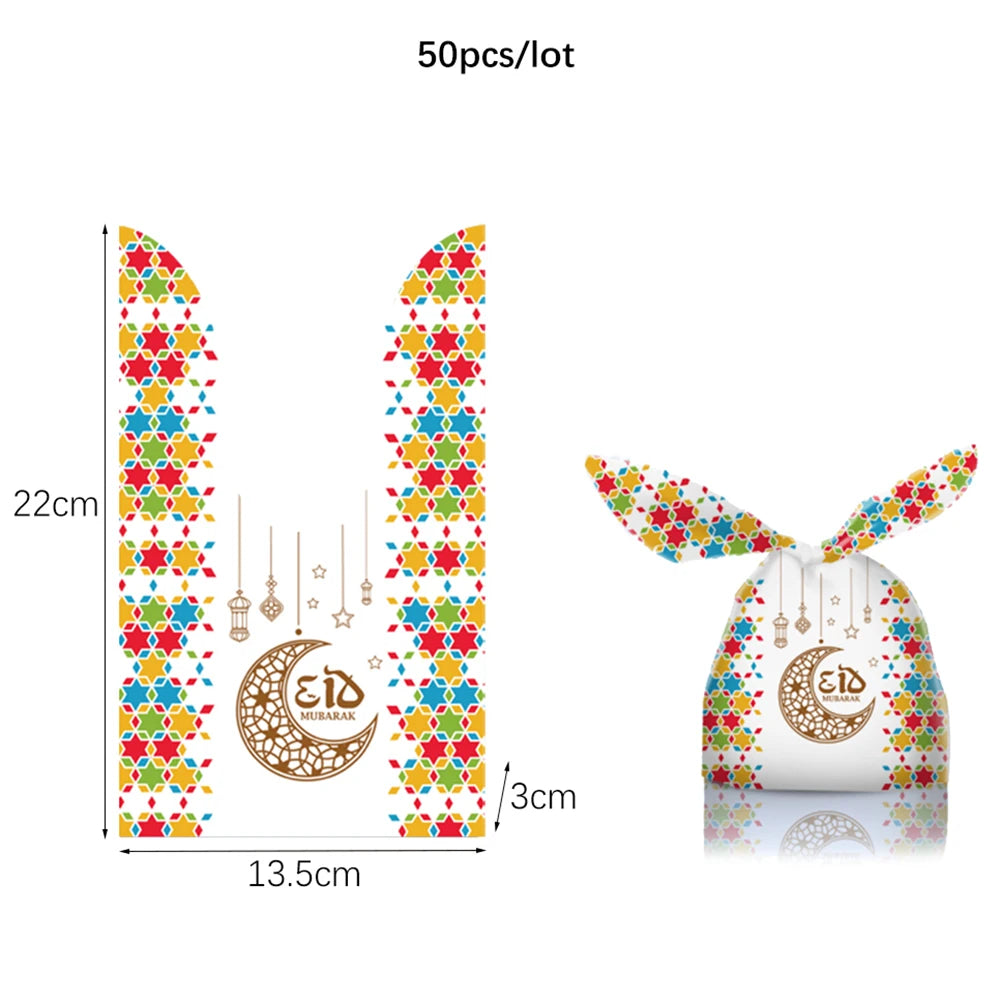 50Pcs Eid Mubarak Gift Bags Eid Mubarak Candy Cookie Bags Pouch Eid Mubarak Decoration 2024 Plastic Eid Gift Packaging Supplies