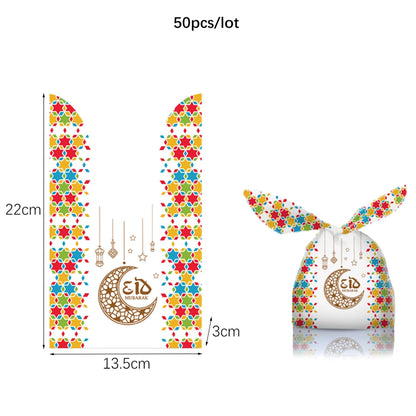 50Pcs Eid Mubarak Gift Bags Eid Mubarak Candy Cookie Bags Pouch Eid Mubarak Decoration 2024 Plastic Eid Gift Packaging Supplies